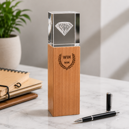 Crystal And Wood Column Trophy