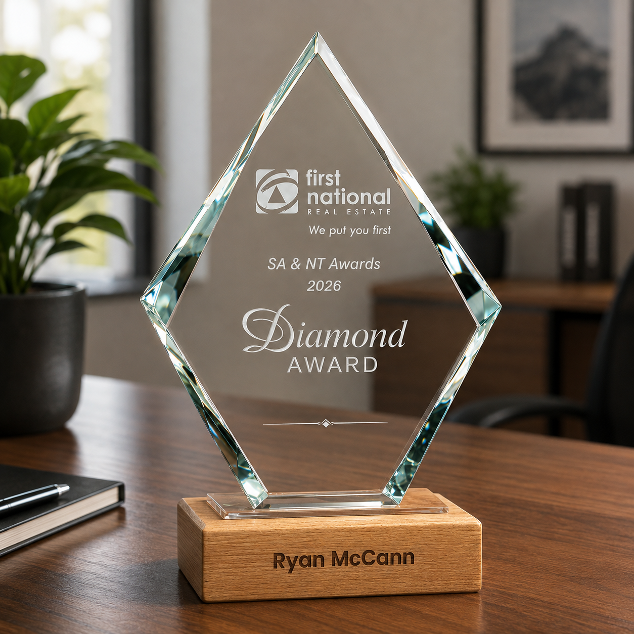 Glass And Wood Diamond Trophy