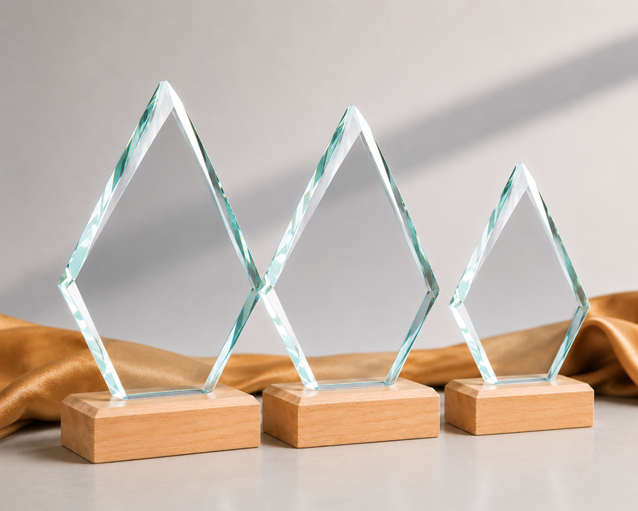 Glass And Wood Diamond Trophy
