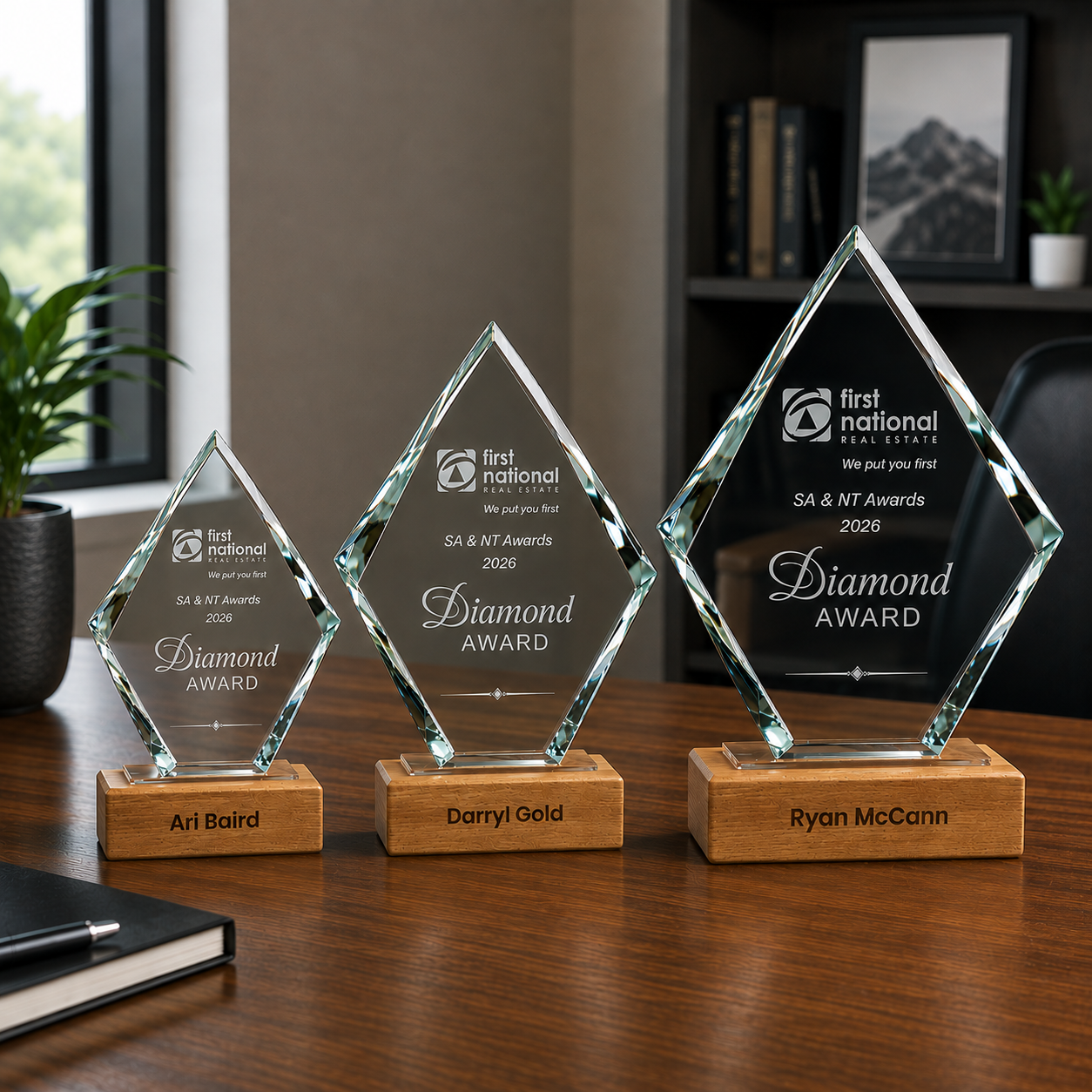 Glass And Wood Diamond Trophy