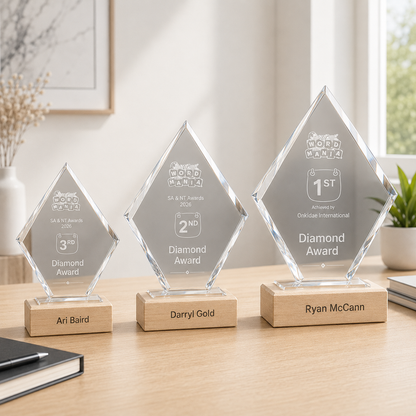 Glass And Wood Diamond Trophy