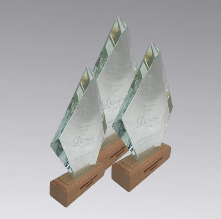 Glass And Wood Diamond Trophy
