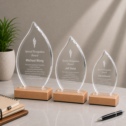Glass And Wood Flame Trophy
