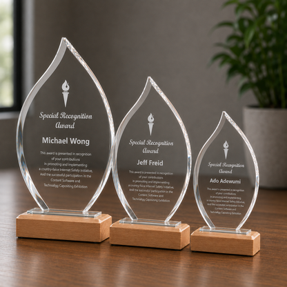 Glass And Wood Flame Trophy