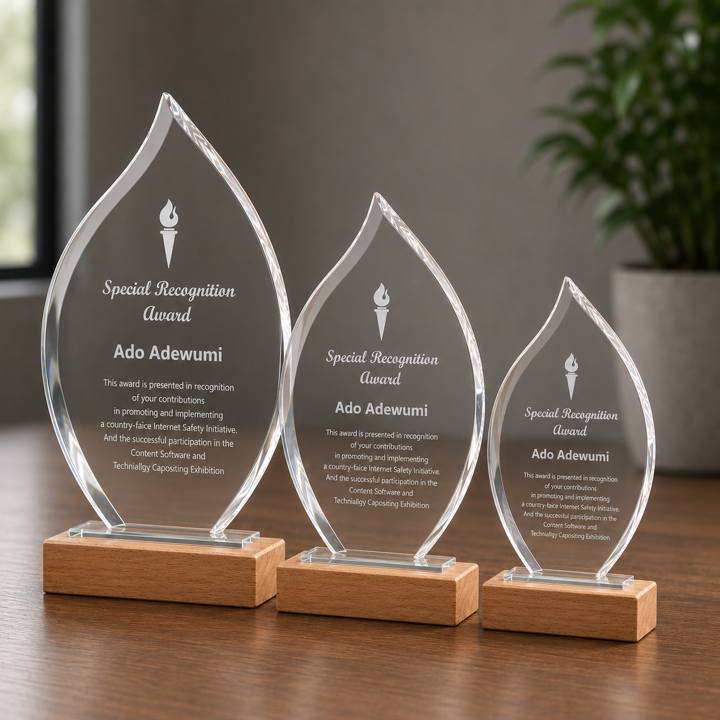 Glass And Wood Flame Trophy