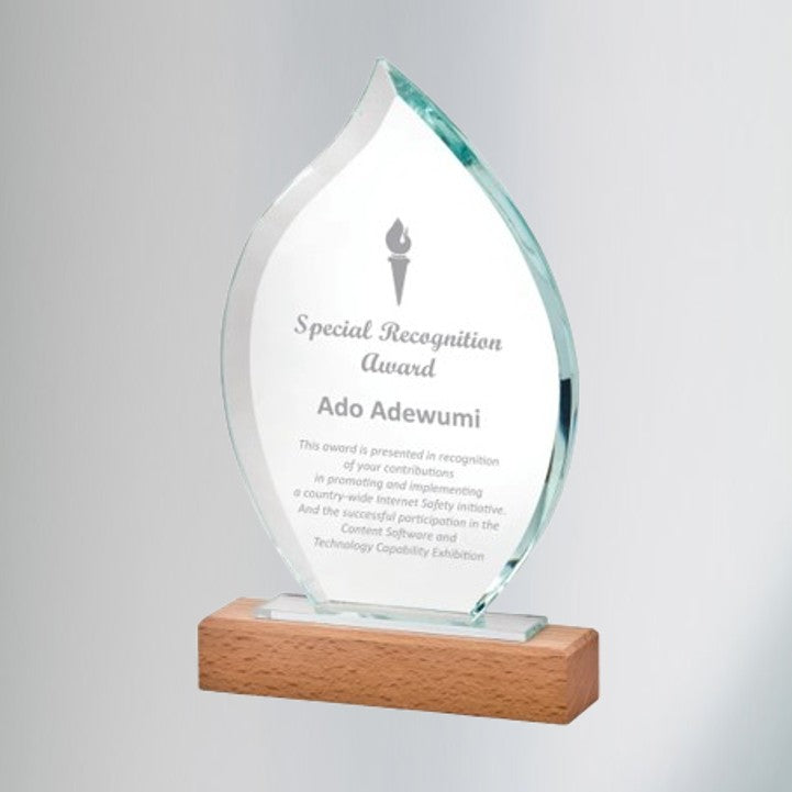 Glass And Wood Flame Trophy