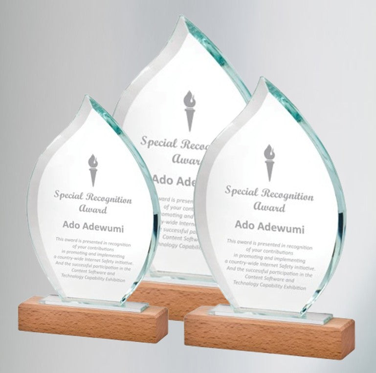 Glass And Wood Flame Trophy