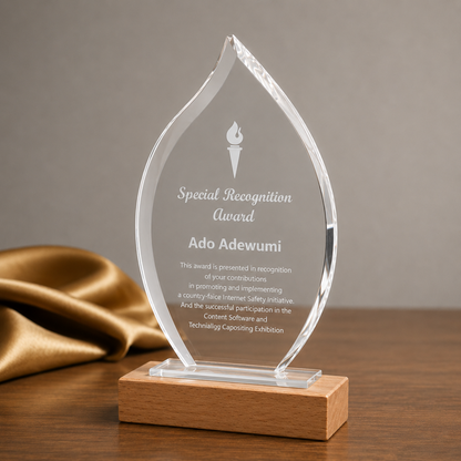 Glass And Wood Flame Trophy