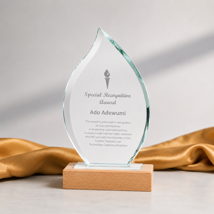Glass And Wood Flame Trophy