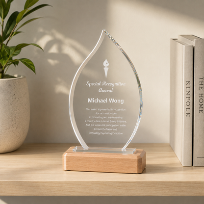 Glass And Wood Flame Trophy