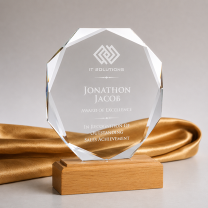 Glass And Wood Octagon Trophy