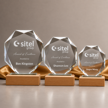 Glass And Wood Octagon Trophy