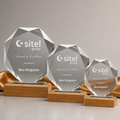 Glass And Wood Octagon Trophy