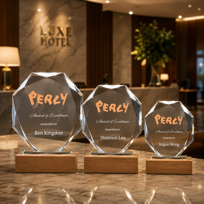 Glass And Wood Octagon Trophy