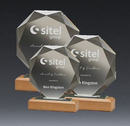 Glass And Wood Octagon Trophy