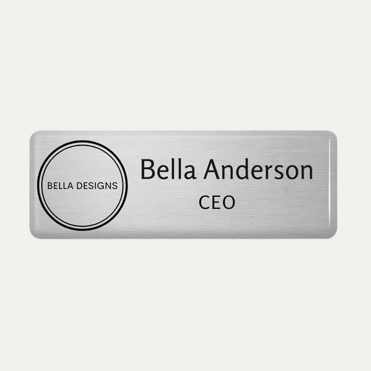 Metallic Finish Name Badge with resin coating (logo and text - 2 lines)