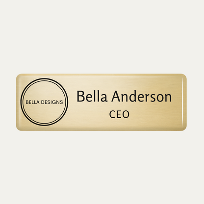 Metallic Finish Name Badge with resin coating (logo and text - 2 lines)