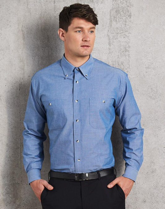 [BS03L] Mens w/f chambray shirt L/S