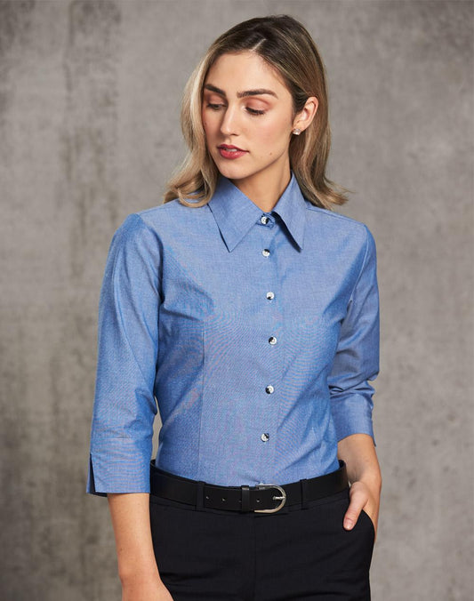 [BS04] Ladies' wrinkle free chambray shirt 3/4 sleeve