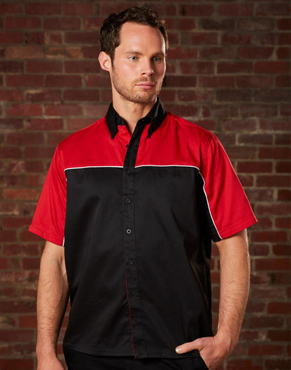 [BS11] Men's tri-color poly/cotton twill shirt white piping