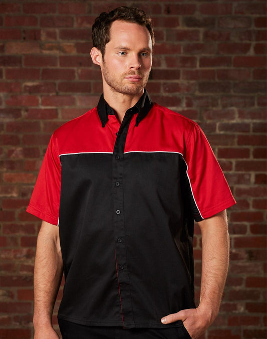 [BS11] Men's tri-color poly/cotton twill shirt white piping