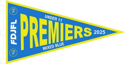 Custom triangular premiership flags with full colour sublimation printing.