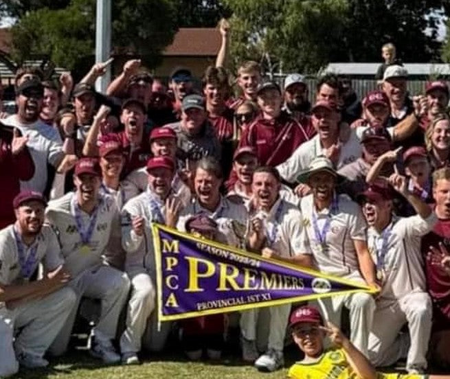 Custom triangular premiership flags with full colour sublimation printing.