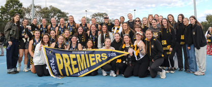 Custom triangular premiership flags with full colour sublimation printing.