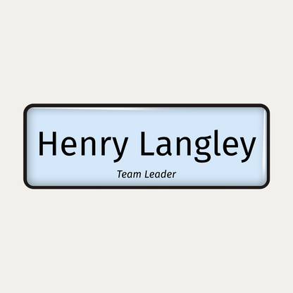 Metal name badge with resin coating (text 2 lines)