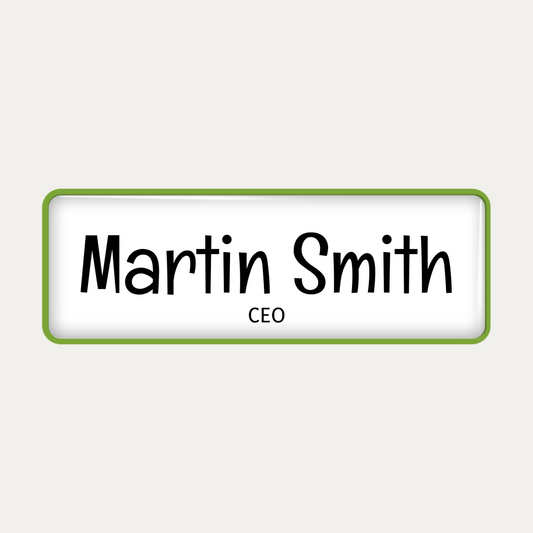 Metal name badge with resin coating (text 2 lines)