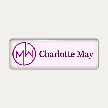 Metal name badge with resin coating (logo and text - 1 line)