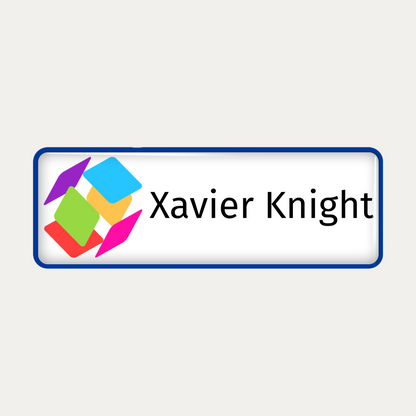 Metal name badge with resin coating (logo and text - 1 line)