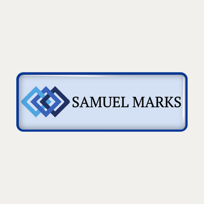 Metal name badge with resin coating (logo and text - 1 line)