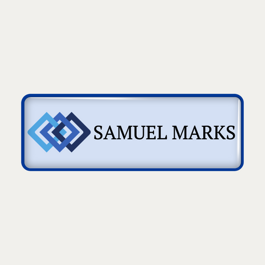 Metal name badge with resin coating (logo and text - 1 line)