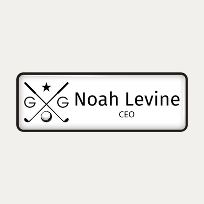 Metal name badge with resin coating (logo and text - 2 lines)