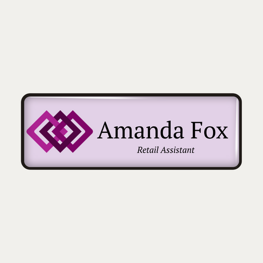 Metal name badge with resin coating (logo and text - 2 lines)