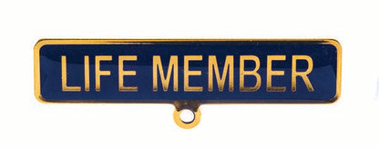 Gold badge. LIFE MEMBER. Blue