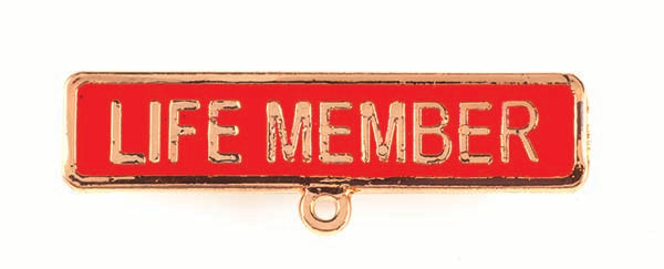 Gold badge. LIFE MEMBER. Red