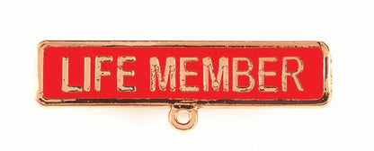 Gold badge. LIFE MEMBER. Red