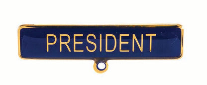 Gold badge. PRESIDENT. Blue