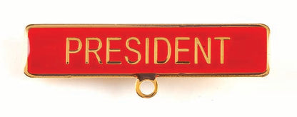 Gold badge. PRESIDENT. Red
