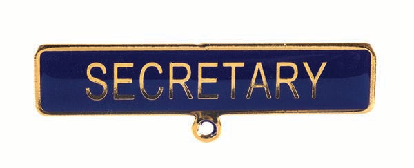 Gold badge. SECRETARY. Blue