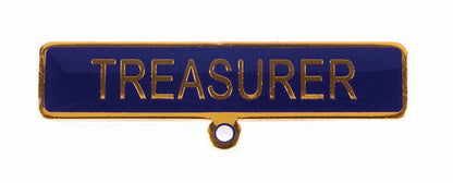 Gold badge. TREASURER. Blue