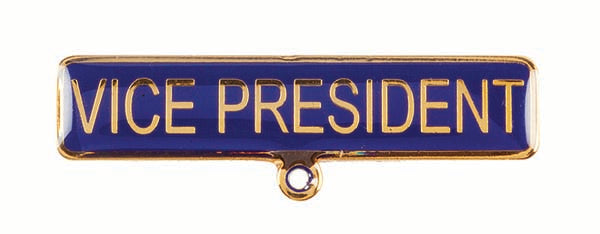 Gold badge. Vice President. Blue