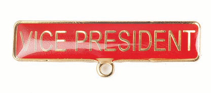 Gold badge. Vice President. Red