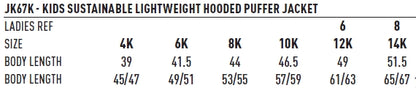 [JK67K] Kids Sustainable Lightweight Hooded Puffer Jacket