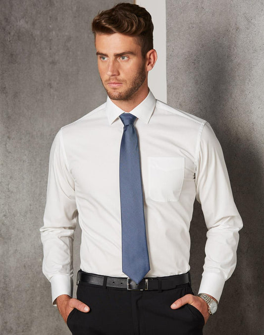 [M7110L] Men's Dobby Striped Taped L/S Shirt