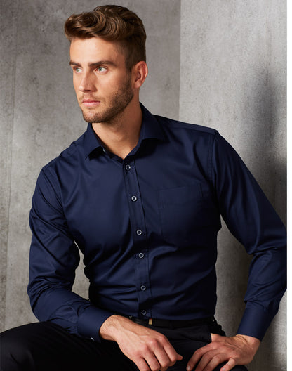 [M7110L] Men's Dobby Striped Taped L/S Shirt