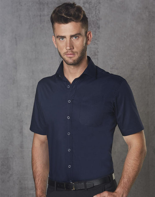 [M7110S] Men's Dobby Striped Taped S/S Shirt