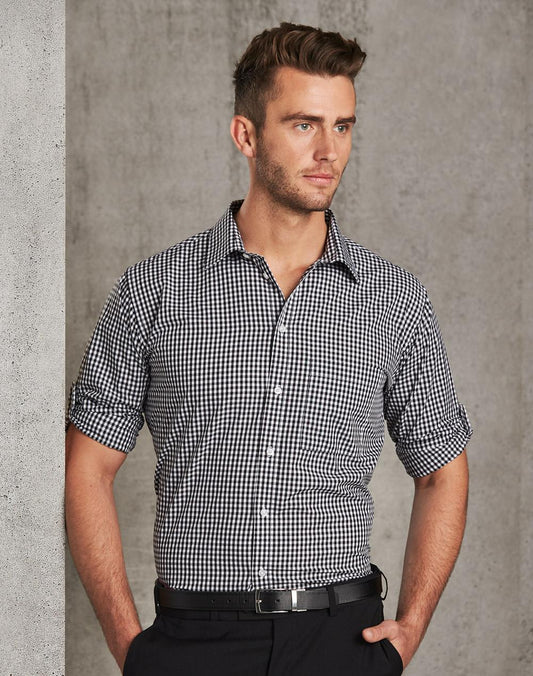 [M7300L] Men's Gingham Check Roll-up L/S Shirt